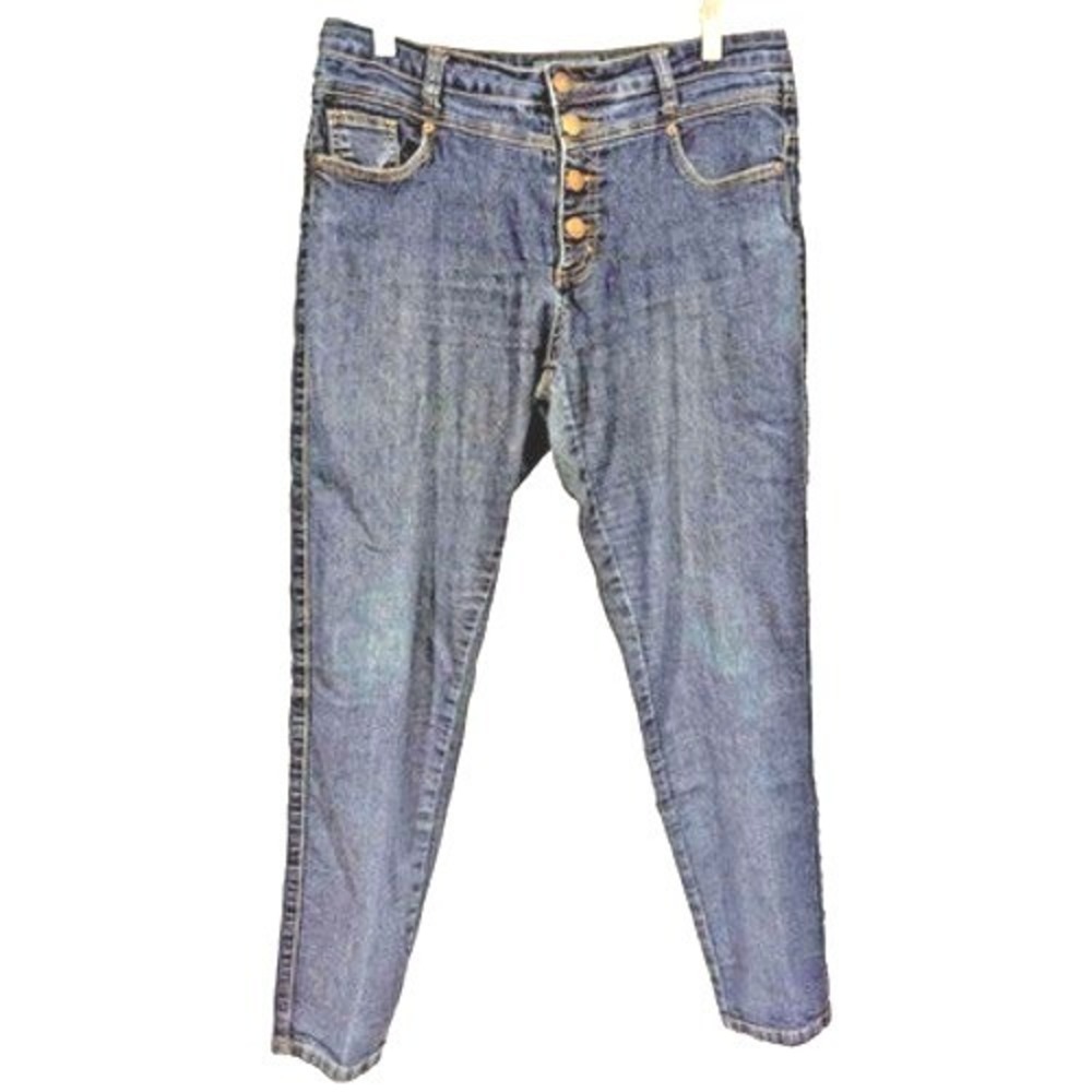 ModCloth Womens Size 14 Blue High Rise Button Fly Skinny Jeans Denim Pants‎